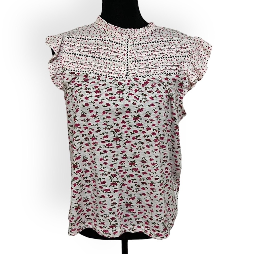 Lucky Brand Women's Flutter Sleeve High Neck Printed Top Size Medium